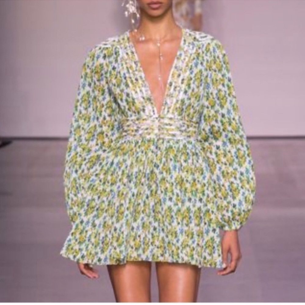 Zimmermann Green and Yellow Floral Mini Dress